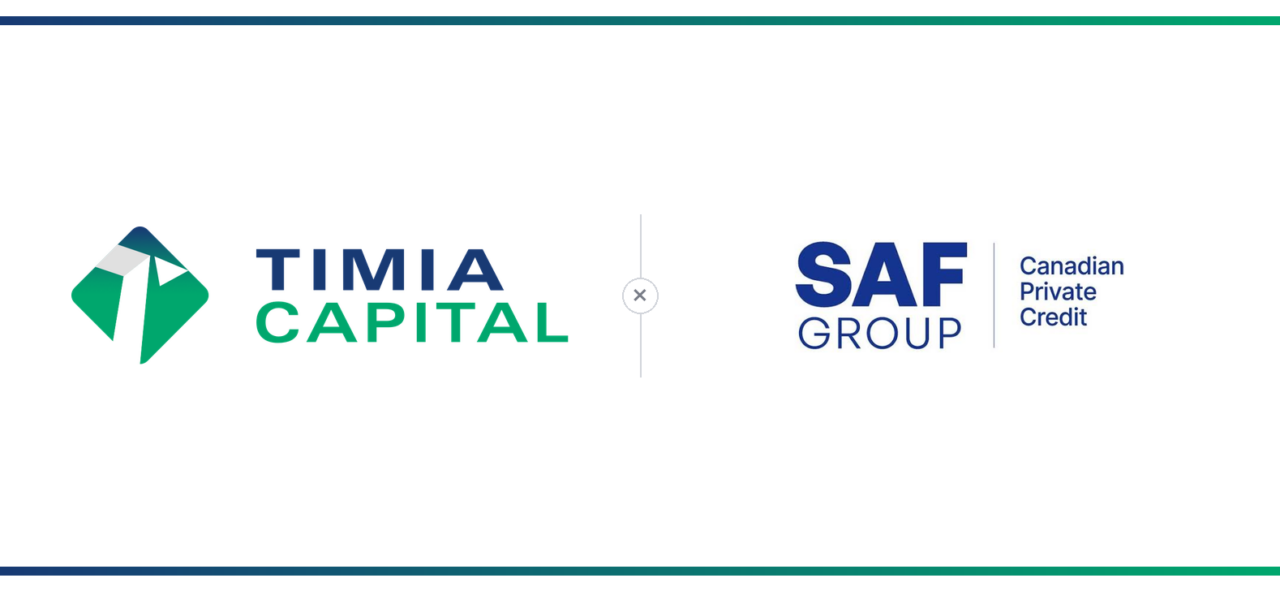 Two logos side by side, left side is TIMIA Capital, right side is SAF Group